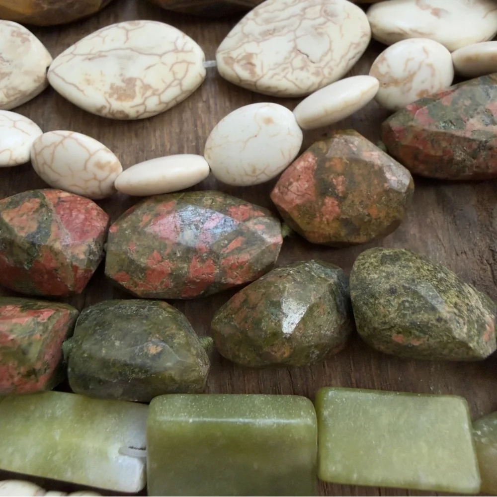 Mixed natural and faux stone strung strand beads large and small 1lb 7oz